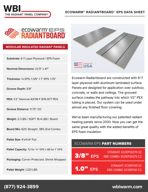Ecowarm Radiantboard EPS Data Sheet 2025