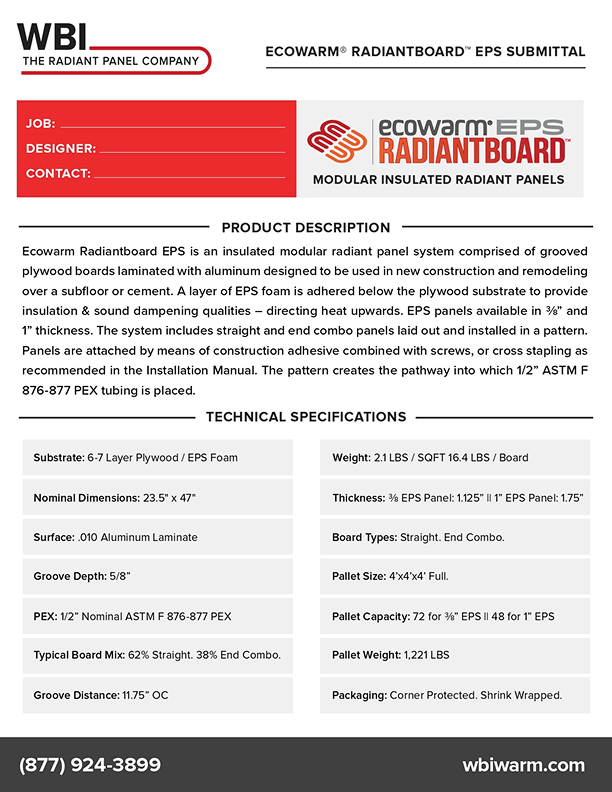 Ecowarm Radiantboard EPS Submittal 2025