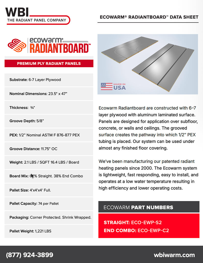 Ecowarm RadiantBoard Data Sheet 2024
