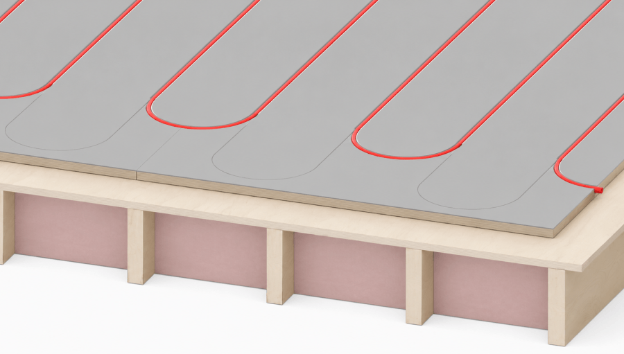 Over-subfloor radiant panel assembly with PEX tubing