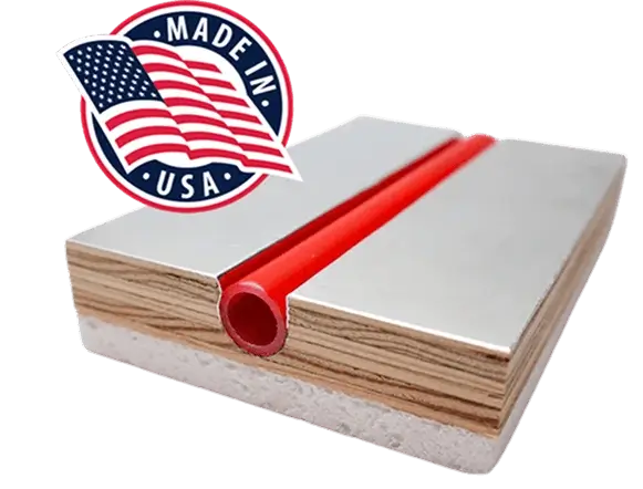 WBI insulated radiant panel with aluminium face and PEX tubing, made in the USA