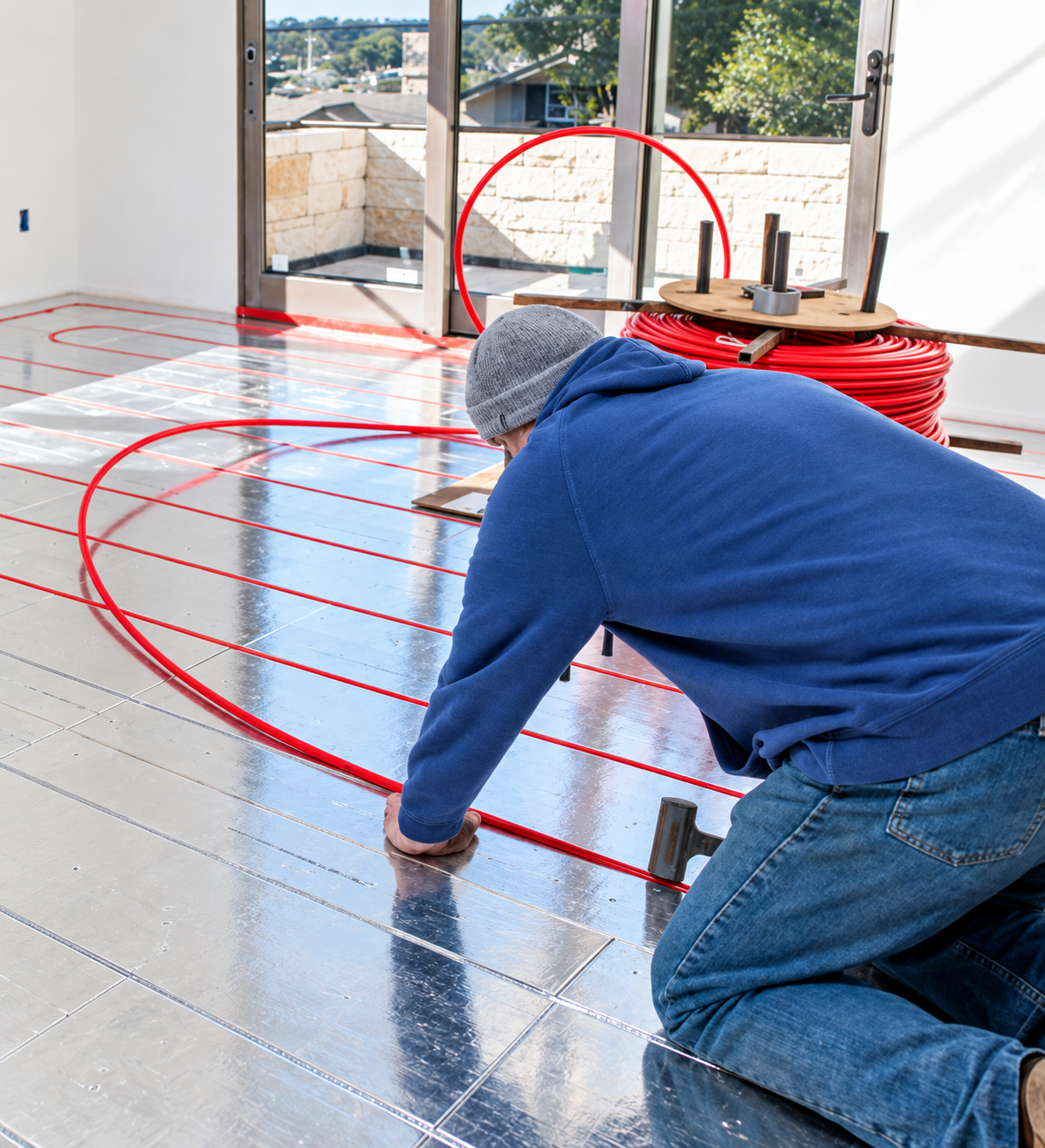 Professional installing radiant panels during a home remodel