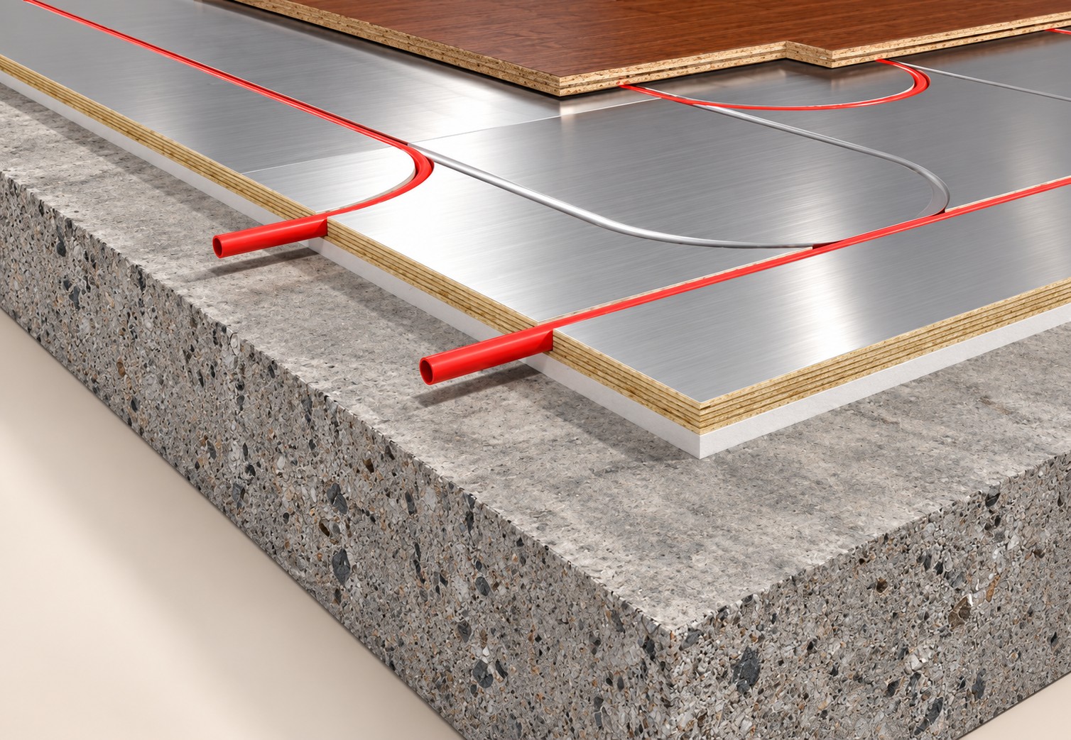 Insulated radiant panel assembly installed over an existing concrete slab